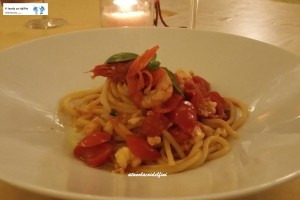 Spaghettone Senatore Cappelli con gambero rosso e basilico