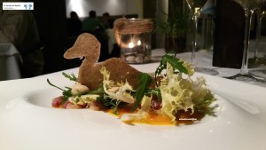Battuto d'anatra, zucca senapata e foie gras