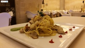 Spaghetti Campofilone, baccalà e porcini